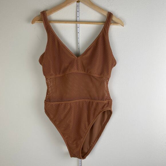 Sanctuary Mesh One Piece Swimsuit Size L Cocoa Tan Brown Scoop Neck Anthopologie - Picture 4 of 10